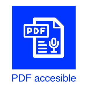 Pictograma de PDF accesible, con una hoja de papel con líneas de texto y un micrófono.